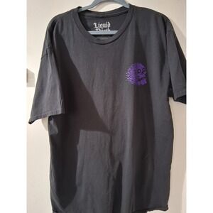 Liquid Death Mens XL Black GraphicT-Shirt Purple Wolf Skull Antlers Short Sleeve